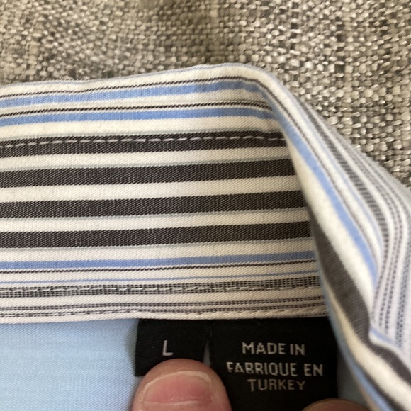 Hugo Boss Men's Dress Shirt Turkish Cotton Stripes White/Blue/Gray Size 16/33 - Picture 3 of 9